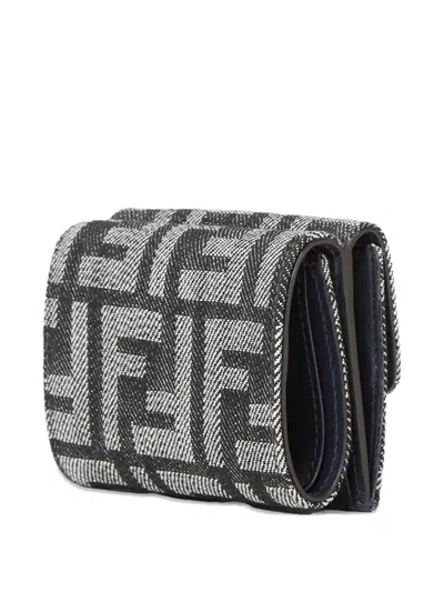 Fendi Micro Baguette Wallet In Jacquard Ff Denim Effect In Gray