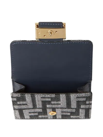 Fendi Micro Baguette Wallet In Jacquard Ff Denim Effect In Gray