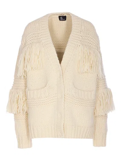 Moncler Fringes Cardigan In Nude