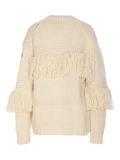 Moncler Fringes Cardigan In Nude