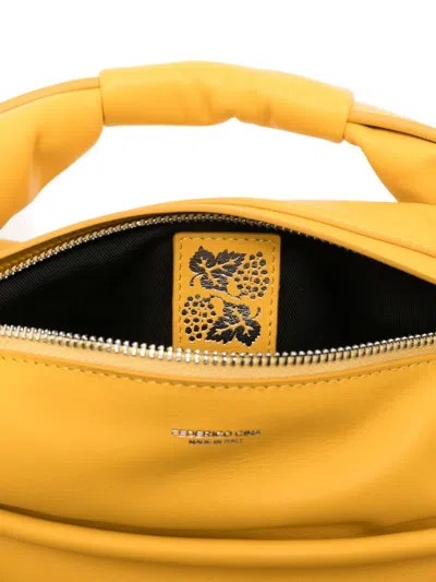 Federico Cina Leather Zip Tote Bag In Yellow