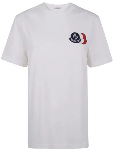 Moncler Ivory Cotton Tricolour Logo T-shirt In White
