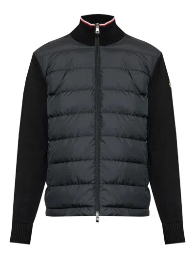 Moncler Cotton Cardigan Quilted Tricolor Collar In Black