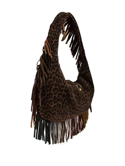 Kurt Geiger Shoreditch Leopard-print Fringed Shoulder Bag In Brown