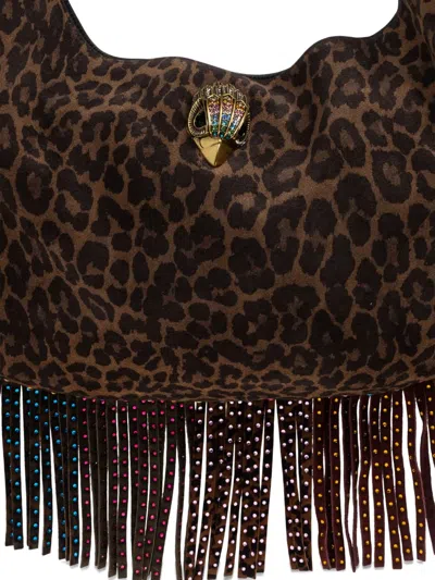 Kurt Geiger Shoreditch Leopard-print Fringed Shoulder Bag In Brown