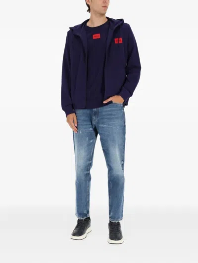 Hugo Boss Logo-patch Hoodie In Blue