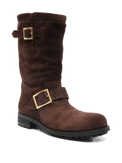 Jimmy Choo Chocolate Suede Biker Ankle Boots In Brown