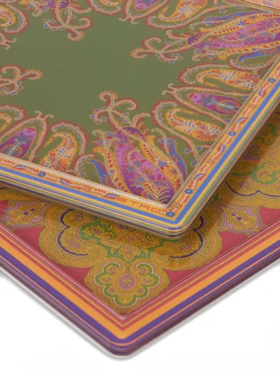 Etro Home Printed Coasters (set Of Two) In Multi