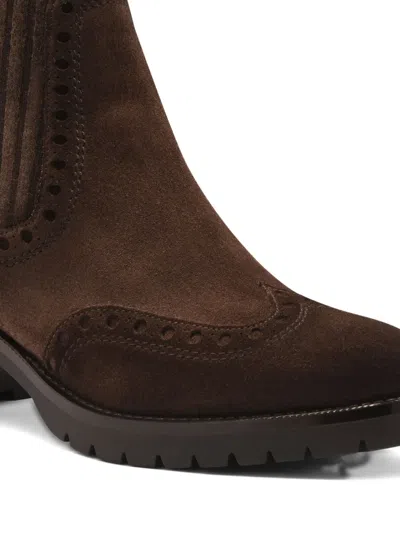 Santoni Women's Dark Brown Suede Low-heel Ankle Boot In Brown