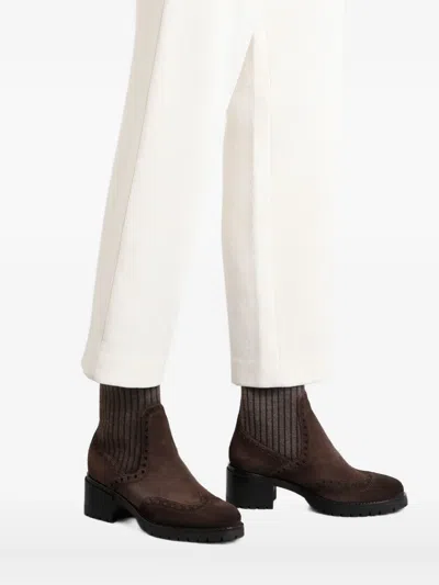 Santoni Women's Dark Brown Suede Low-heel Ankle Boot In Brown