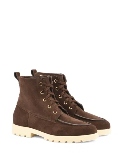 Santoni Lace-up Suede Boots In Brown