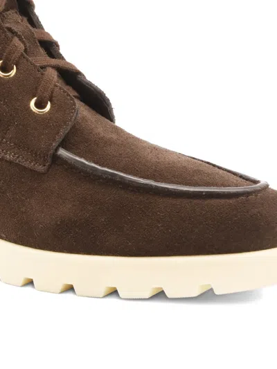 Santoni Lace-up Suede Boots In Brown