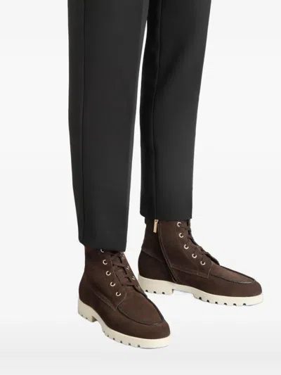 Santoni Lace-up Suede Boots In Brown
