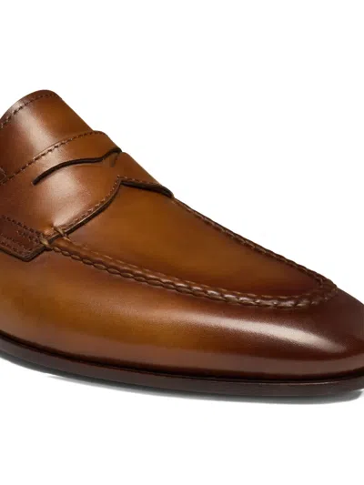 Santoni Leather Penny Loafers In Brown
