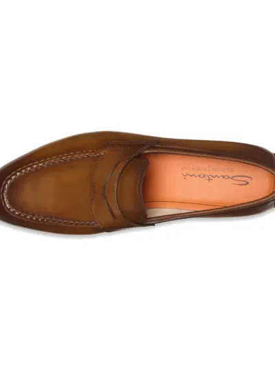 Santoni Leather Penny Loafers In Brown