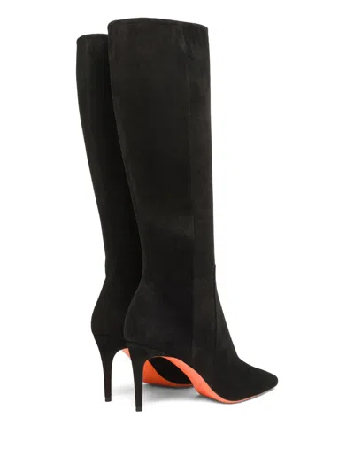 Santoni High-heel Suede Boots In Black