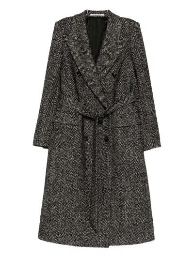 Tagliatore Herringbone Double-breasted Wool Coat In Gray