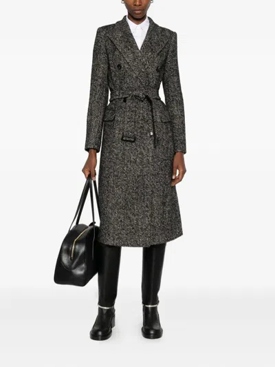 Tagliatore Herringbone Double-breasted Wool Coat In Gray