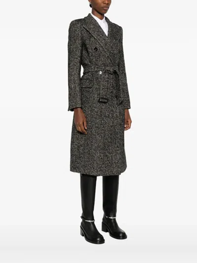 Tagliatore Herringbone Double-breasted Wool Coat In Gray
