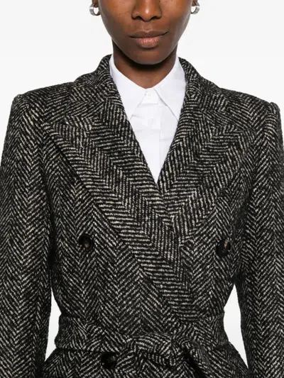 Tagliatore Herringbone Double-breasted Wool Coat In Gray