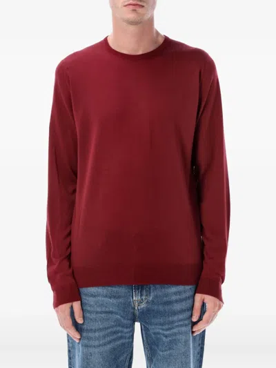 John Smedley Long Sleeve Ribbed Cuff Round Neck Sweater In Red