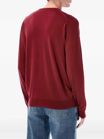 John Smedley Long Sleeve Ribbed Cuff Round Neck Sweater In Red