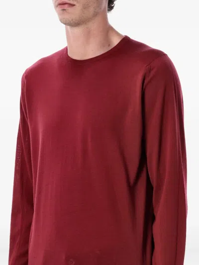 John Smedley Long Sleeve Ribbed Cuff Round Neck Sweater In Red