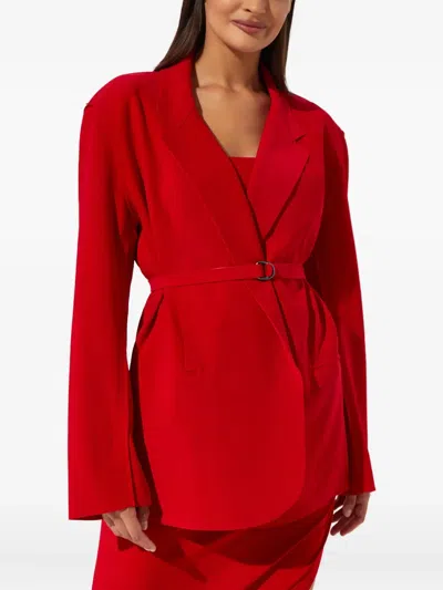 Norma Kamali Double-breasted Belted Blazer In Red