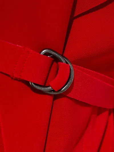 Norma Kamali Double-breasted Belted Blazer In Red