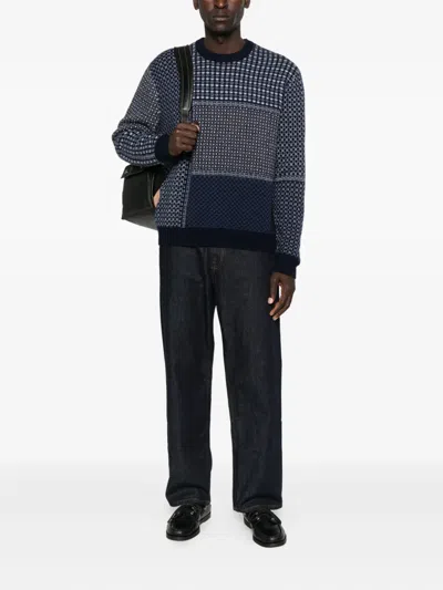 Eric Bompard Patchwork Round-neck Sweater In Blue