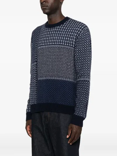 Eric Bompard Patchwork Round-neck Sweater In Blue