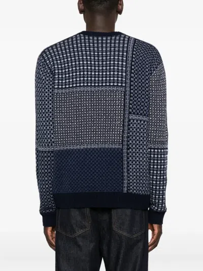Eric Bompard Patchwork Round-neck Sweater In Blue