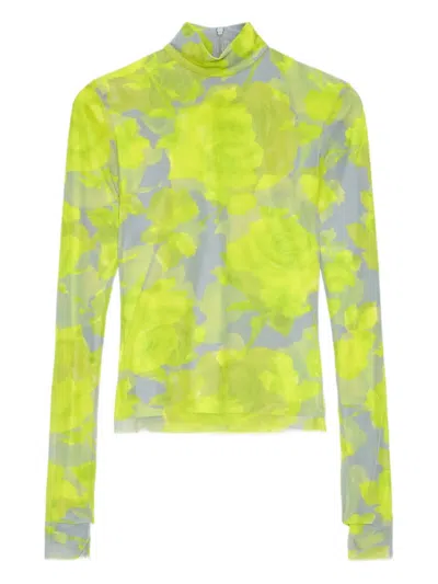 Msgm Floral-print Top In Yellow