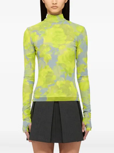 Msgm Floral-print Top In Yellow