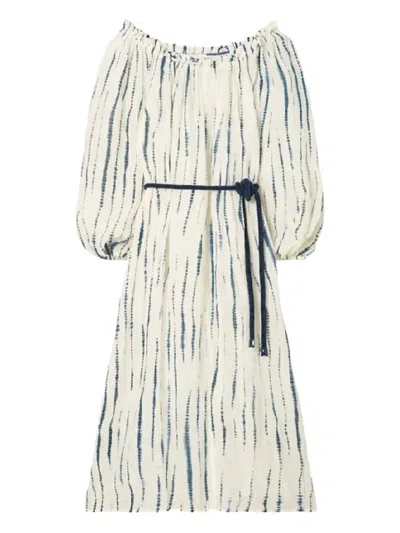 Tory Burch Puffed-sleeves Belted Midi Dress In Neutral