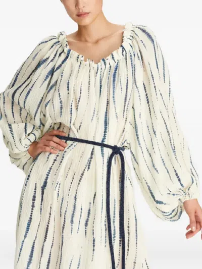 Tory Burch Puffed-sleeves Belted Midi Dress In Neutral