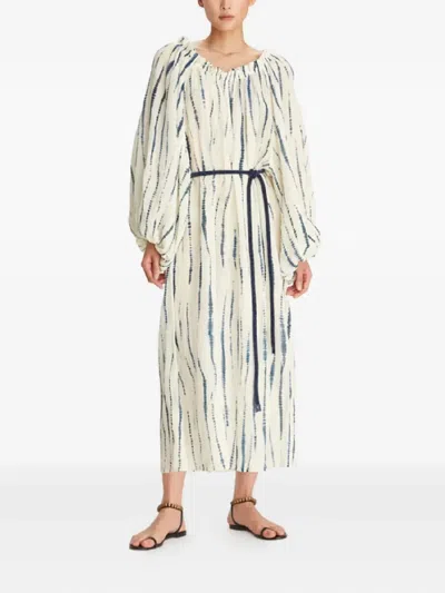 Tory Burch Puffed-sleeves Belted Midi Dress In Neutral