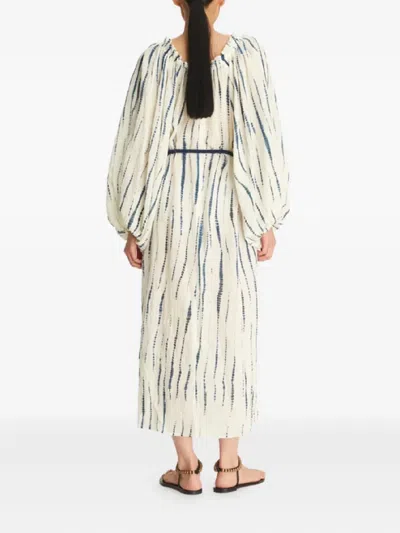 Tory Burch Puffed-sleeves Belted Midi Dress In Neutral