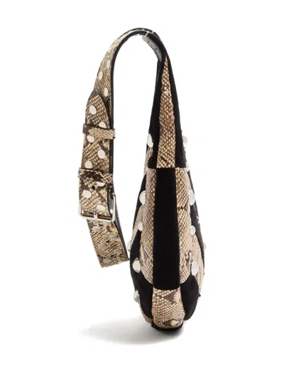 Valentino Garavani  Garavani Hoboho Small Hobo Bag In Python And Chevron-patterned Suede Wi In Neutral