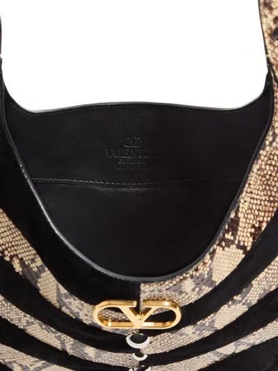 Valentino Garavani  Garavani Hoboho Small Hobo Bag In Python And Chevron-patterned Suede Wi In Neutral