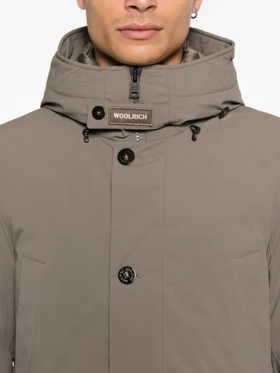 Woolrich Button Hooded Jacket In Brown