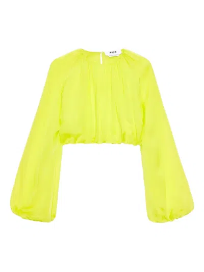 Msgm Long-sleeve Blouse In Yellow