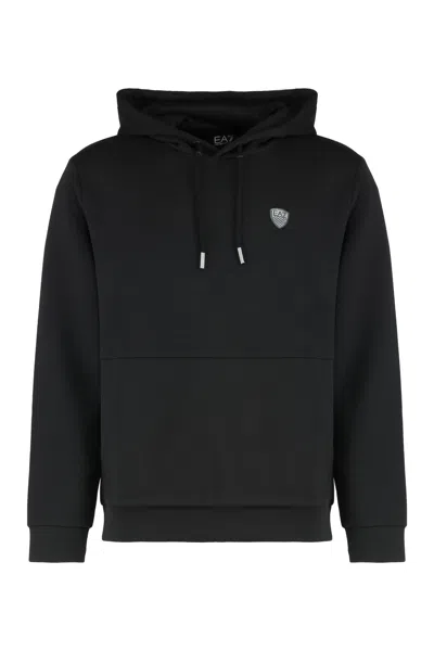 Ea7 Emporio Armani Technical Fabric Hoodie In Black