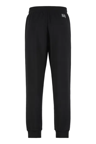 Ea7 Emporio Armani Track Pants In Cotton In Black