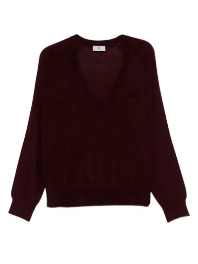 Elisabetta Franchi Maglia Con Scollo A V In Misto Lana In Burgundy