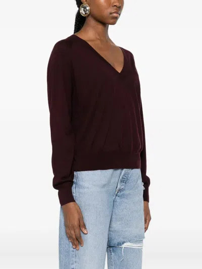 Elisabetta Franchi Maglia Con Scollo A V In Misto Lana In Burgundy