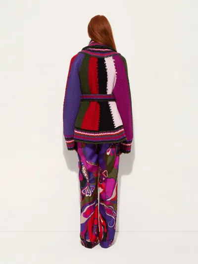 Pucci Orchidee Print Oversized Colorblock Cardigan In Red