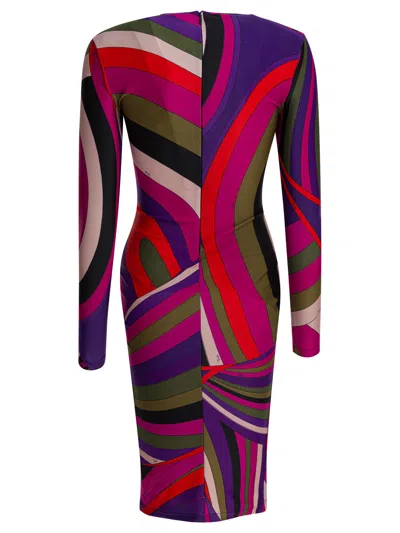Pucci Fitted Long Sleeve Midi Dress Style In Multi