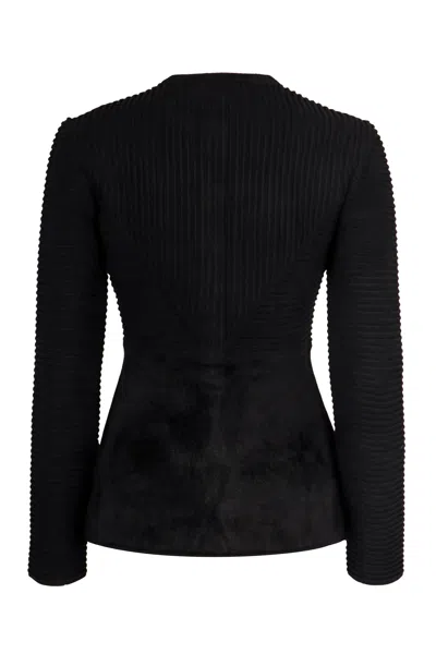 Emporio Armani Buttoned Crewneck Jacket In Black
