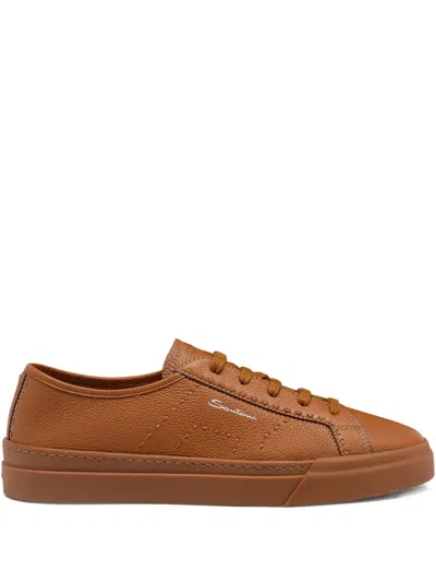 Santoni Tumbled Leather Sneakers In Brown